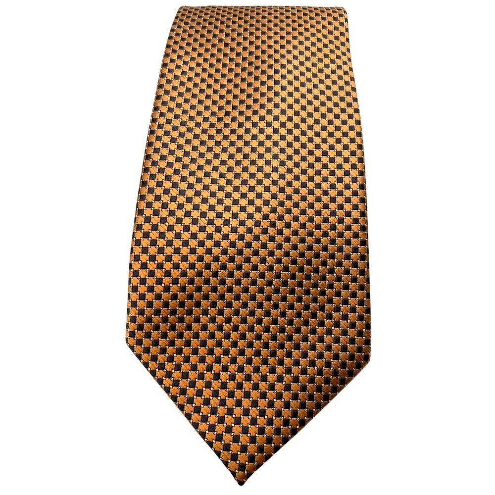 Bruno Patelli Black Orange Checked Italy Silk Tie Neck Luxury Vintage Mens - Picture 2 of 6